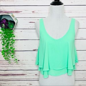 IRIS Mint Green Layered Flounce Festival Crop Top Tank Top Size Small